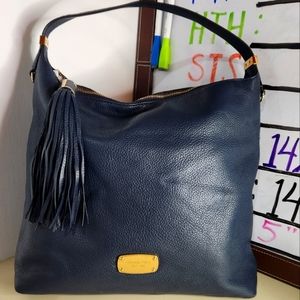 Michael‎ Kors rich blue pebbled leather Bedford hobo bag gold hardware